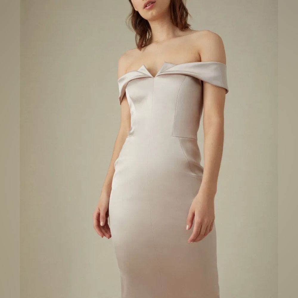 Off the Shoulder Pencil Dress (Midi Dress) — Karen Millen Origami Bardot